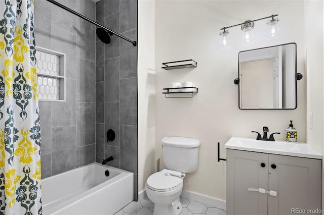 full bathroom with tile patterned floors, vanity, shower / bath combination with curtain, and toilet