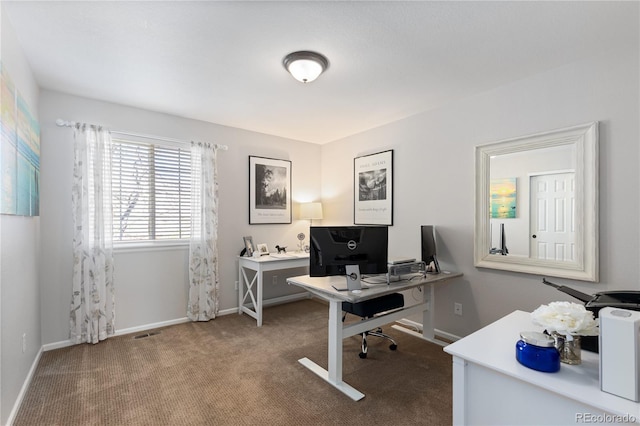 7106 Cerney Cir, Castle Pines, CO 80108 - home office with baseboards, visible vents, and carpet
