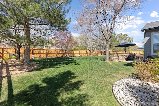 7106 Cerney Cir, Castle Pines, CO 80108 - view of yard with a patio and a fenced backyard