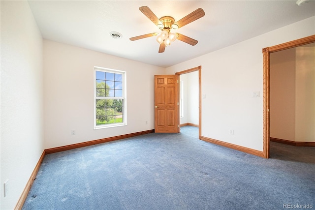 unfurnished bedroom with carpet and ceiling fan