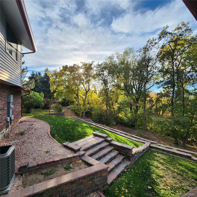 view of yard featuring central air condition unit