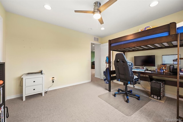 13108 Stoney Meadows Way, Peyton, CO 80831 - office area with a ceiling fan, carpet flooring, and recessed lighting