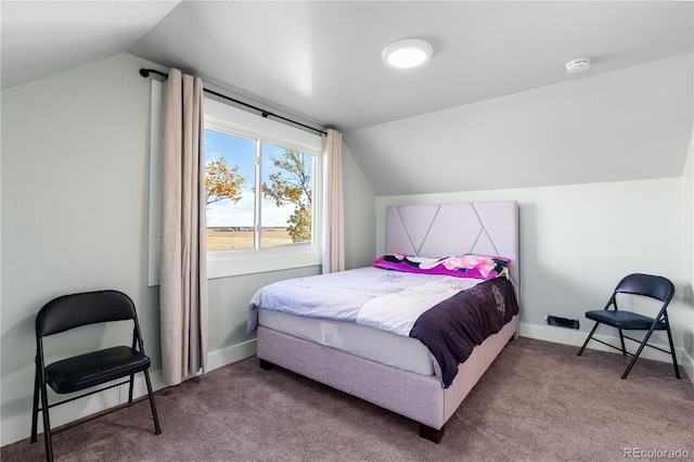 bedroom featuring vaulted ceiling and carpet floors