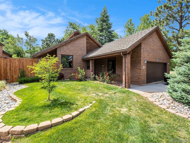 ranch-style house with a front lawn and a garage