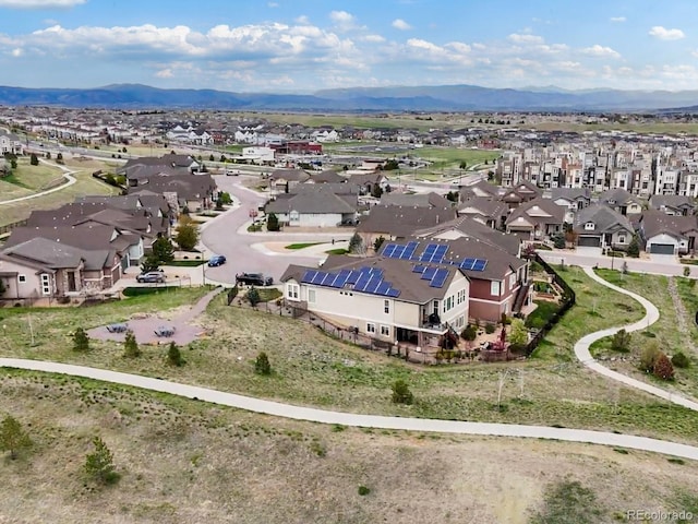 aerial view featuring a mountain view and a residential view