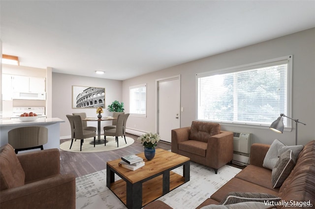 5770 E Warren Ave Unit 206, Denver, CO 80222 - living room featuring light wood-type flooring and baseboard heating