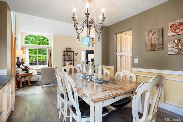 2061 Chesapeake Pl, Highlands Ranch, CO 80126 - dining space featuring a chandelier, wainscoting, and wood finished floors