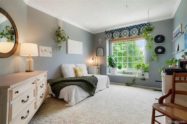 2061 Chesapeake Pl, Highlands Ranch, CO 80126 - bedroom with carpet, ornamental molding, and a textured ceiling