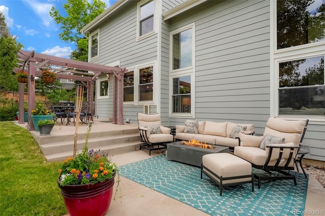2061 Chesapeake Pl, Highlands Ranch, CO 80126 - view of patio / terrace with an outdoor living space with a fire pit and a pergola