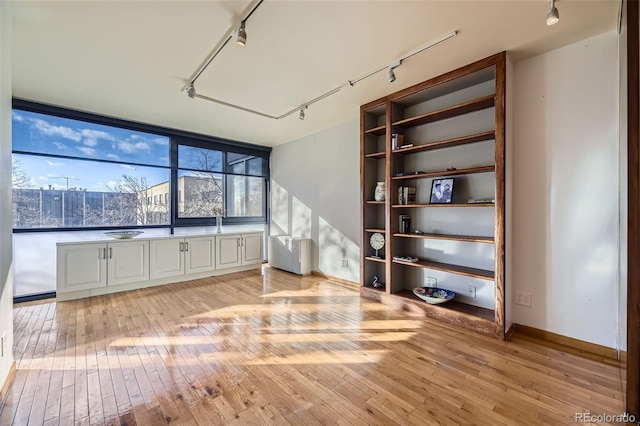 interior space featuring light wood-type flooring and track lighting