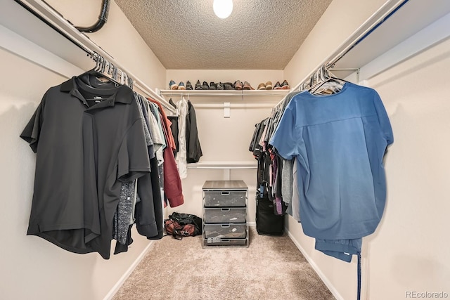 walk in closet with carpet