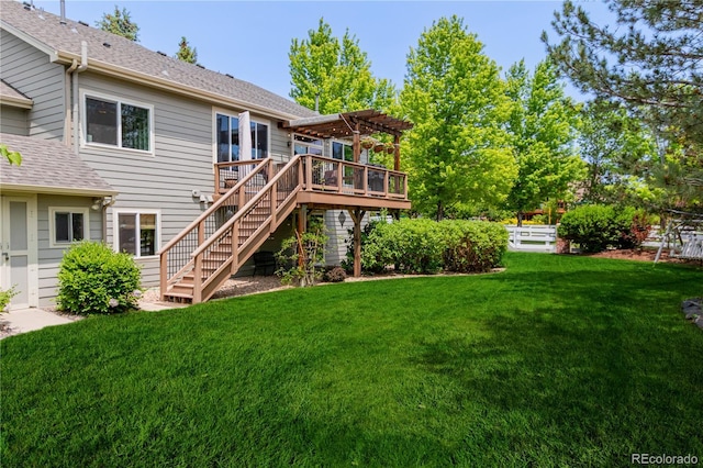 20182 E Maplewood Pl, Centennial, CO 80016 - rear view of house with a pergola, a deck, stairs, and roof with shingles