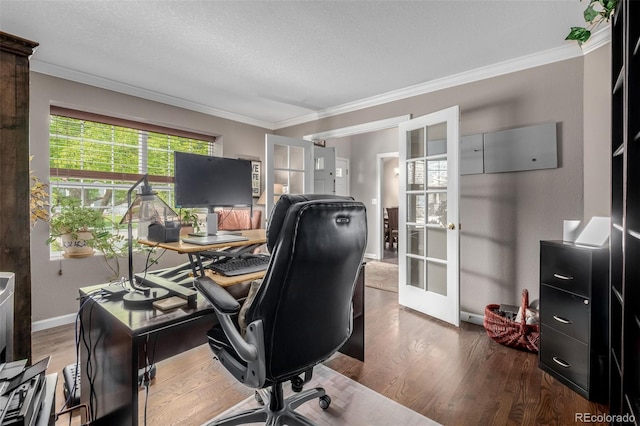 20182 E Maplewood Pl, Centennial, CO 80016 - office featuring french doors, ornamental molding, and wood finished floors