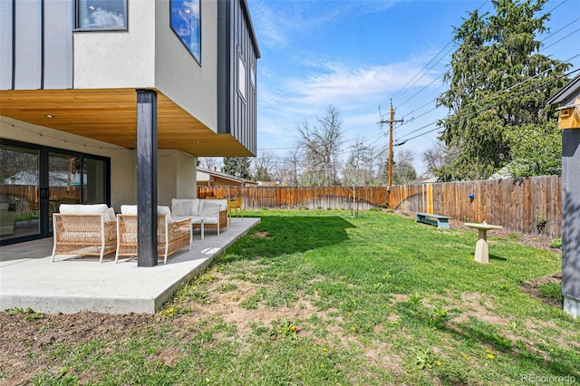 view of yard with an outdoor hangout area and a patio area