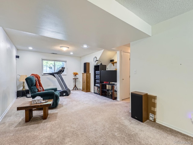 1576 S Ursula Ct, Aurora, CO 80012 - workout area featuring carpet floors, a textured ceiling, and recessed lighting