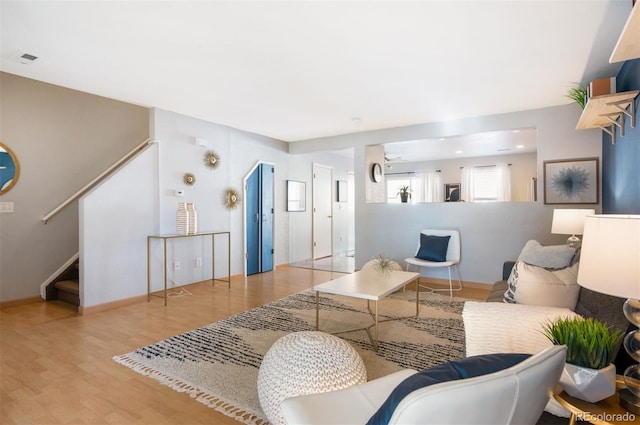 living room with light wood-type flooring