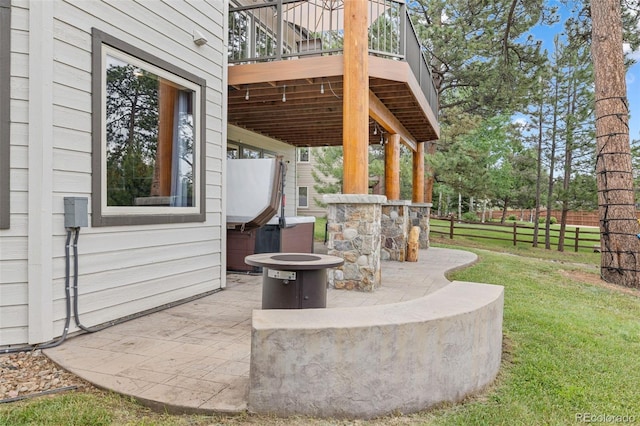 1474 Belford Ct, Evergreen, CO 80439 - view of patio featuring a wooden deck and a fire pit