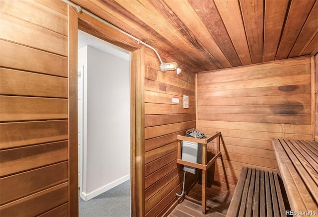 view of sauna with carpet floors