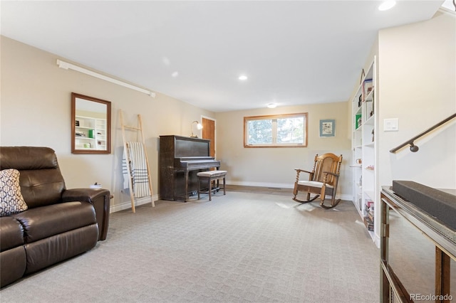 1615 Violet St, Golden, CO 80401 - living room featuring carpet floors, recessed lighting, and stairs
