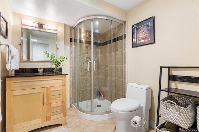 1615 Violet St, Golden, CO 80401 - bathroom featuring vanity, a shower stall, and tile patterned flooring