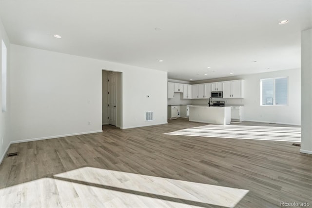 unfurnished living room featuring light hardwood / wood-style flooring