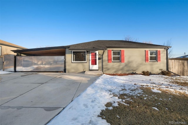 single story home with a carport