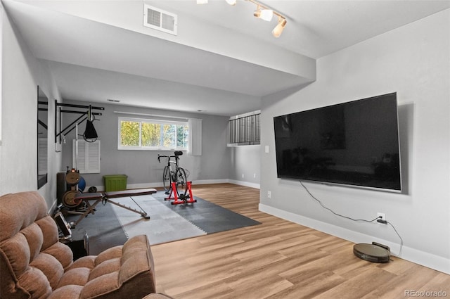 workout area featuring wood-type flooring