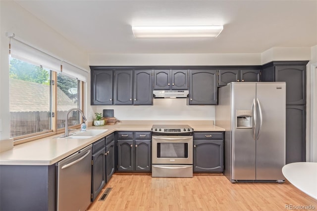 8039 E Phillips Cir, Centennial, CO 80112 - kitchen featuring stainless steel appliances, light wood-style floors, light countertops, and under cabinet range hood