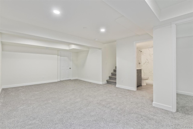 8039 E Phillips Cir, Centennial, CO 80112 - finished below grade area with stairs, carpet floors, and recessed lighting