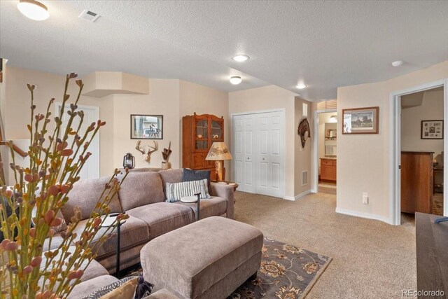 4362 Susie Vw, Colorado Springs, CO 80917 - living room featuring light colored carpet, a textured ceiling, and baseboards