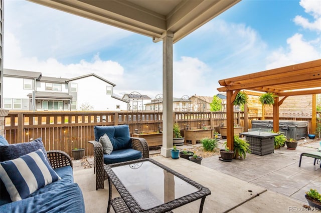 21492 E 60th Ave, Aurora, CO 80019 - view of patio with an outdoor hangout area, fence, a pergola, and a residential view