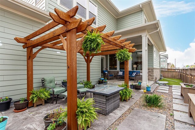 21492 E 60th Ave, Aurora, CO 80019 - view of patio / terrace with a pergola, a fenced backyard, and outdoor lounge area