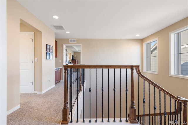 10681 Sundial Rim Rd, Highlands Ranch, CO 80126 - hallway featuring carpet flooring, recessed lighting, an upstairs landing, and baseboards