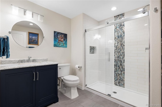 10681 Sundial Rim Rd, Highlands Ranch, CO 80126 - full bathroom with toilet, vanity, a shower stall, and tile patterned floors