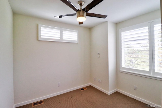 3404 W 18th Ave, Denver, CO 80204 - unfurnished room featuring a ceiling fan, carpet flooring, baseboards, and plenty of natural light