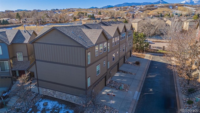 drone / aerial view with a mountain view