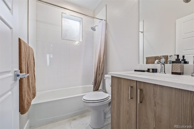 full bathroom with tile patterned flooring, vanity, toilet, and shower / bath combo with shower curtain