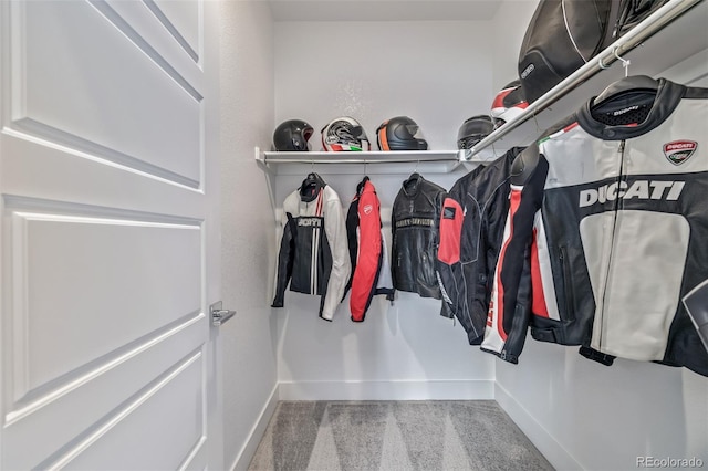 walk in closet featuring carpet flooring