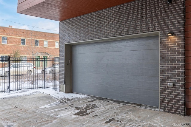 view of snow covered garage