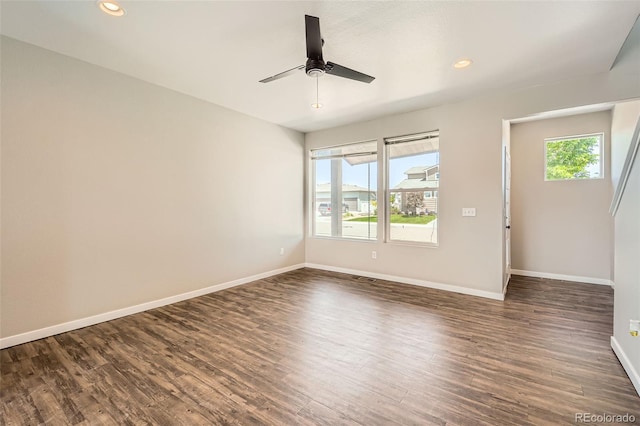 7263 Horsechestnut St, Wellington, CO 80549 - spare room featuring plenty of natural light, ceiling fan, dark wood-style flooring, baseboards, and recessed lighting