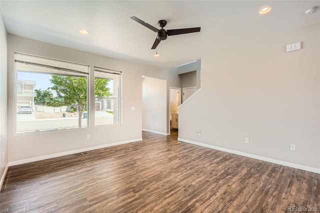 7263 Horsechestnut St, Wellington, CO 80549 - unfurnished room with wood finished floors, a ceiling fan, baseboards, and recessed lighting