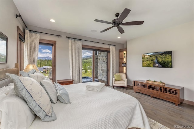 60 Barton Ridge Dr, Breckenridge, CO 80424 - bedroom with access to outside, wood finished floors, recessed lighting, and ceiling fan
