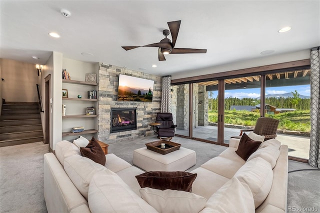 60 Barton Ridge Dr, Breckenridge, CO 80424 - living area with carpet floors, ceiling fan, recessed lighting, and stairway