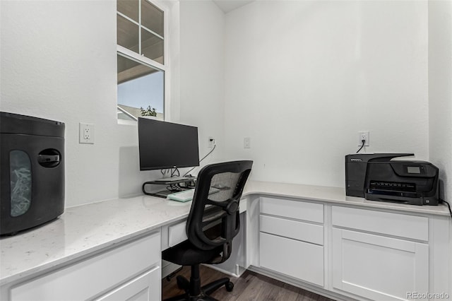 24326 E Ohio Dr, Aurora, CO 80018 - office area with built in study area and dark wood-style flooring