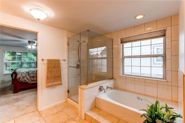 9614 W Powers Cir, Littleton, CO 80123 - full bathroom with ensuite bath, a garden tub, a shower stall, recessed lighting, and ceiling fan