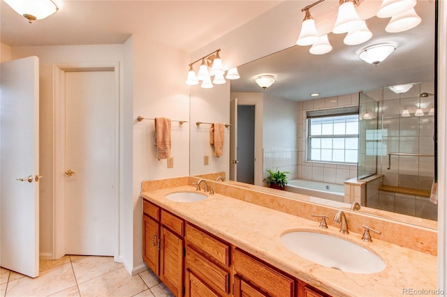 9614 W Powers Cir, Littleton, CO 80123 - bathroom with a bath, tile patterned flooring, double vanity, and a stall shower
