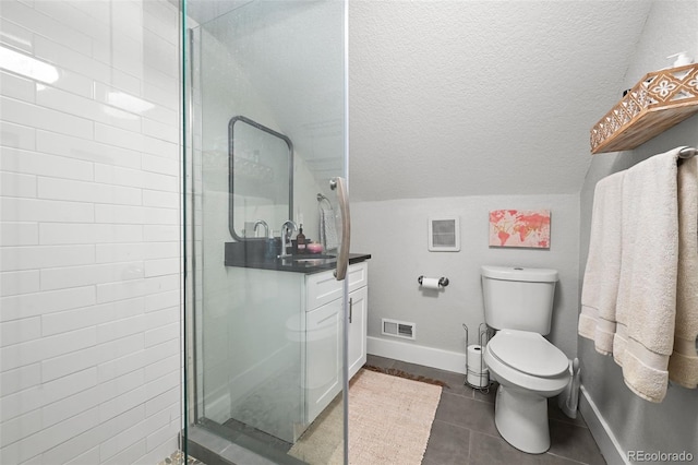 800 S Krameria St, Denver, CO 80224 - full bath with toilet, a shower stall, baseboards, tile patterned flooring, and vanity