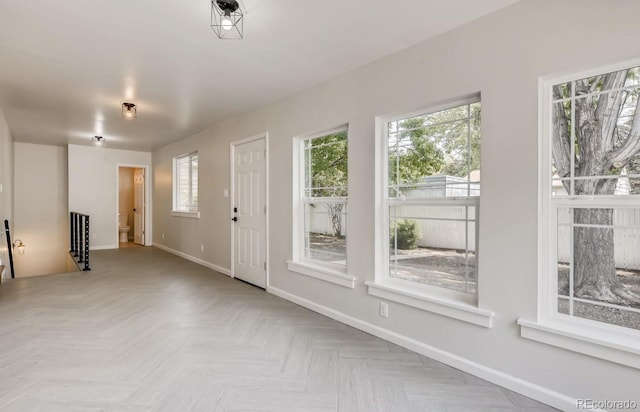 interior space featuring light parquet flooring