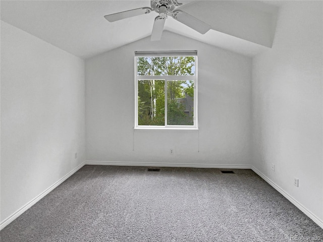 bonus room with carpet, a ceiling fan, baseboards, and lofted ceiling