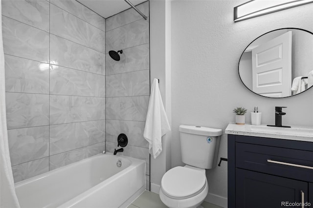 full bathroom featuring vanity, shower / tub combo with curtain, and toilet